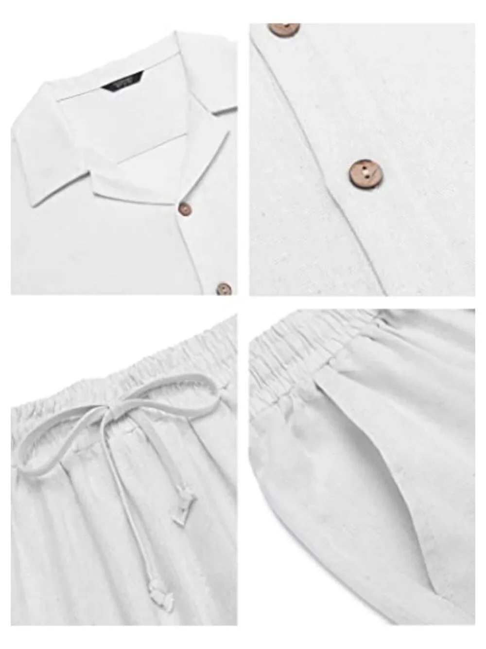 Men 2 Piece Linen Outfit Beach Button Down Shirt Casual Loose Pant Sets